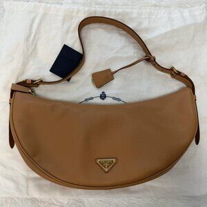 Prada Demi-Lune Large Leather Shoulder Bag Beige